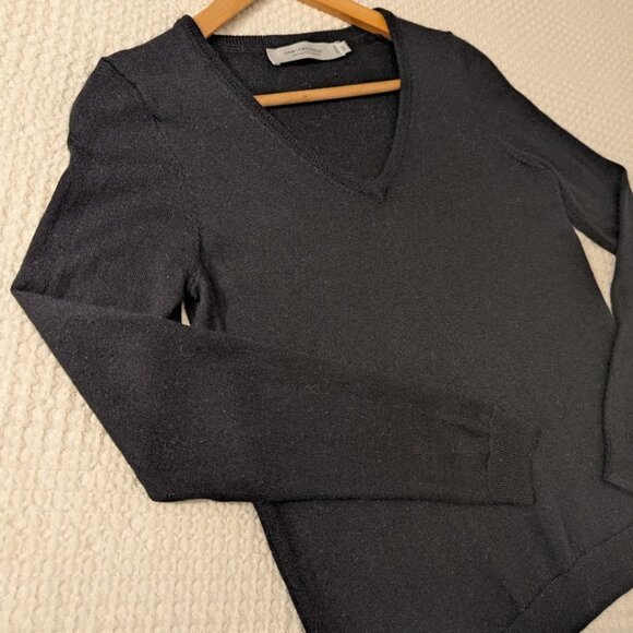 Pure Wool Black Sweater Contemporaine Exclusive Simons V-Neck Classic & Warm - Picture 7 of 11